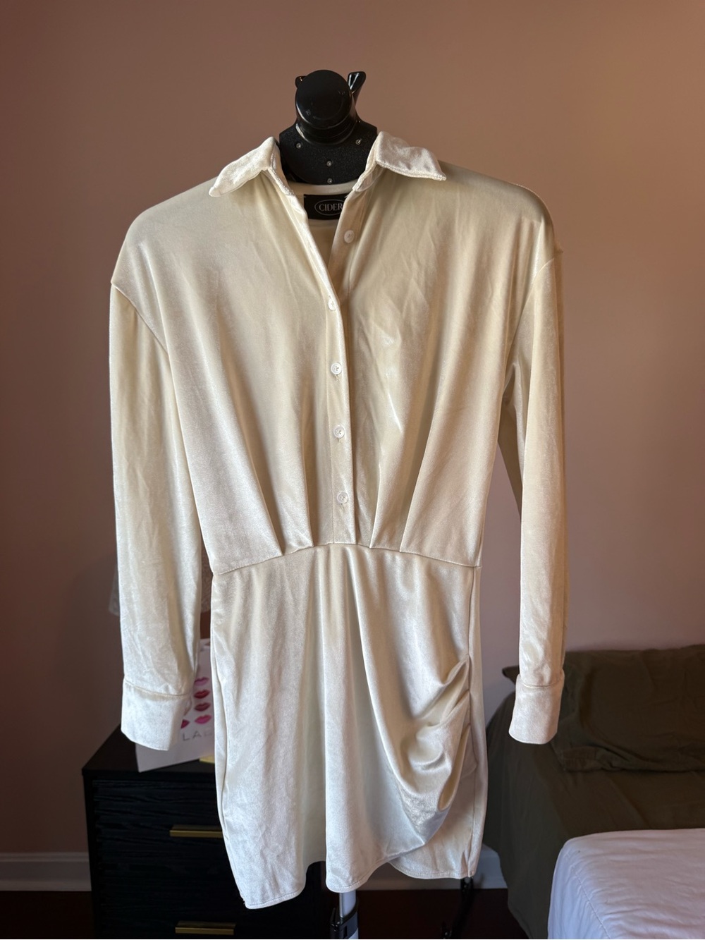 Cider Cream Satin Shirt Dress